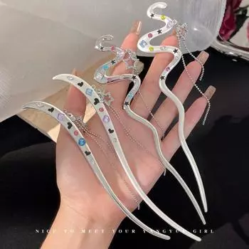 Темпераментная заколка для волос с цирконом, трендовая женская красочная очаровательная форма, длинные аксессуары для волос с кисточками