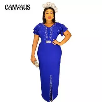 Темпераментное элегантное женское платье больших размеров с бриллиантами из бисера L синий