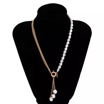 Темпераментное асимметричное ожерелье с кисточками из искусственного жемчуга особой формы, смешанное с ожерельем на тонкой цепочке в стиле панк