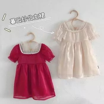 Темпераментное французское атласное платье принцессы с объемными рукавами для девочек 120