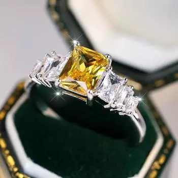 Темпераментное кольцо с желтым цирконом и квадратным камнем для женщин, вечерние свадебные аксессуары, эффектные ювелирные изделия 6 жёлтый