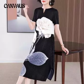 Темпераментное летнее платье для мам среднего возраста, платье больших размеров, свободное, стареющее, черное длинное платье One Size чёрный