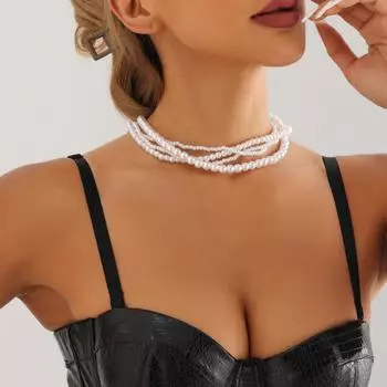 Темпераментное модное ожерелье из бисера, креативное плетеное многослойное ожерелье из искусственного жемчуга для женщин