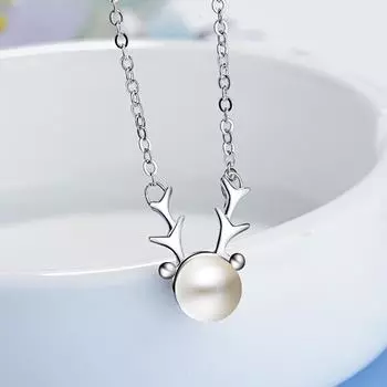 Темпераментное модное ожерелье простая маленькая свежая цепочка с рогом оленя и жемчугом на ключицу милая подвеска ювелирное изделие для подарка девушке copper