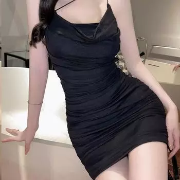 Темпераментное модное сексуальное сетчатое платье с низким U-образным вырезом и плотным складным запахом на бедрах M белый