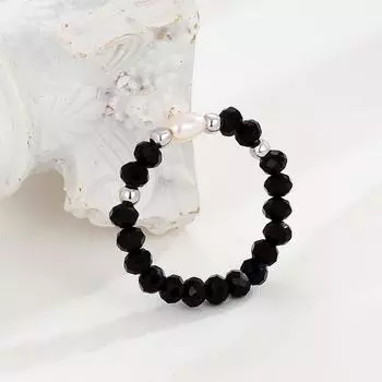 Темпераментное нишевое кольцо из стерлингового серебра 925 пробы с жемчугом - Элегантное, универсальное, женское эластичное кольцо из круглых бусин S925 Sterling Silver