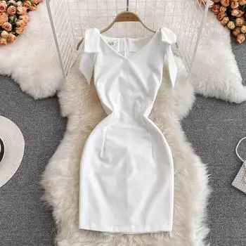 Темпераментное платье Royal Sister с v-образным вырезом и галстуком-бабочкой, лето 2021, корейская модель богини, короткое платье с талией А-образной формы