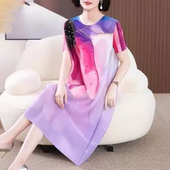 Темпераментное платье с короткими рукавами, новое летнее свободное женское платье в сложенном виде для мамы M розовый