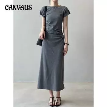 Темпераментное платье с талией Летние женские платья-футболки M кофейный