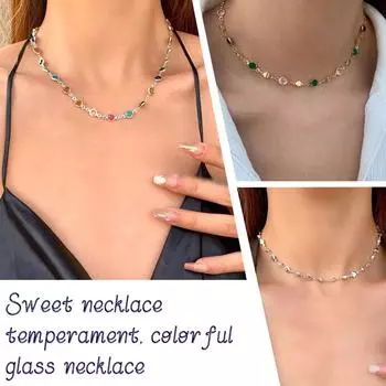 Темпераментное витражное ожерелье ожерелья для женщин простое цветное подарочное ожерелье ювелирные изделия невесты S0Q0 E-1pcs