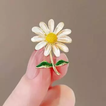 Темпераментные эмалевые броши в виде цветка маргаритки для женщин и девочек, нежные блестящие булавки в виде цветка маргаритки, элегантный цветочный значок