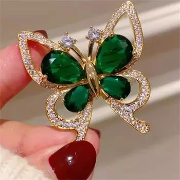 Темпераментные броши в виде зеленой бабочки со стразами для женщин и девочек, модные блестящие корсажи, универсальные аксессуары для одежды, подарки onesize