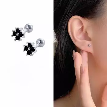 Темпераментные черные серьги-гвоздики с цветком из циркония, универсальные простые серьги высокой моды