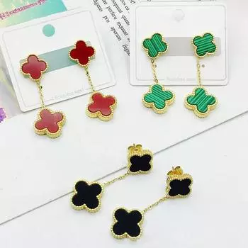 Темпераментные классические серьги с четырьмя лепестками клевера, индивидуальные серьги из нержавеющей стали, серьги из титановой стали, женские серьги чёрный