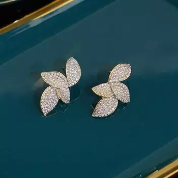 Темпераментные легкие роскошные серьги-лепестки с микробриллиантами, нишевый дизайн, высококачественные серьги-гвоздики 14k