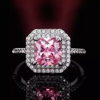 Темпераментные милые розовые обручальные кольца принцессы с квадратным цирконием, женские роскошные кольца для подарков, модные украшения 6