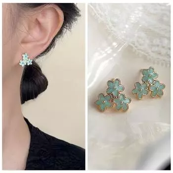 Темпераментные мятно-зеленые серьги-гвоздики модные цветочные серьги индивидуальность шикарные украшения французский стиль style 2