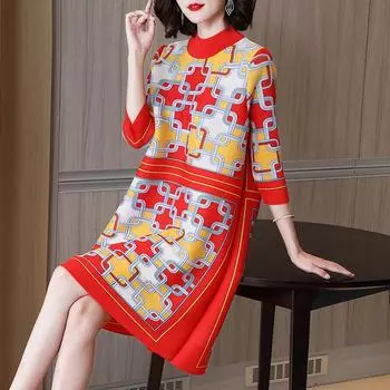 Темпераментные платья больших размеров, женские летние осенние свободные тонкие плиссированные платья трапециевидной формы для женщин M жёлтый