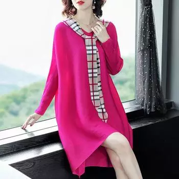 Темпераментные платья с длинными рукавами больших размеров, женские весенне-осенние свободные тонкие плиссированные платья трапециевидной формы для женщин M