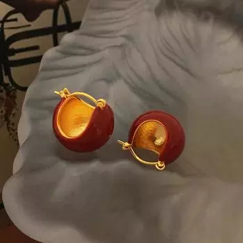 Темпераментные праздничные серьги винно-красные круглые серьги с пряжкой в стиле ретро, простой дизайн, новые серьги красный