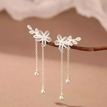 Темпераментные серьги-кисточки в виде цветка и листа для женщин, элегантные серьги с цепочкой высокого класса