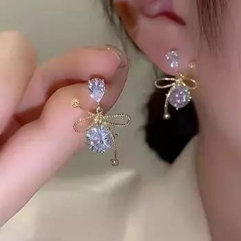 Темпераментные серьги с бантом и цветком для женщин, серьги для банкета, романтический подарок на День святого Валентина