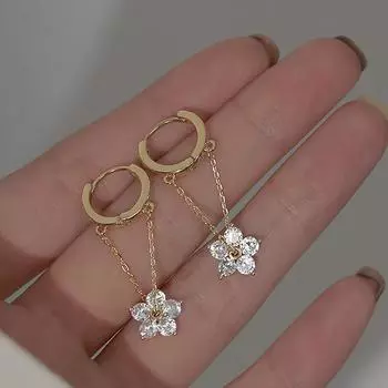 Темпераментные серьги с кисточками и циркониевым цветком, женские нежные модные милые маленькие серьги с пряжкой золотой