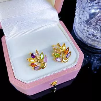 Темпераментные серьги с павлином золотого цвета для женщин, серьги для помолвки и банкета, подарок разноцветный