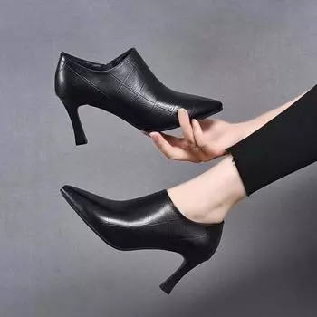 Темпераментные туфли на высоком каблуке осень новая мода остроносые ботильоны первый слой коровьей кожи боковая молния женские туфли 35