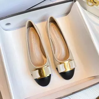 Темпераментные туфли с цветными блоками и бантом, туфли на толстом каблуке с неглубоким носком, женская новая повседневная обувь 33