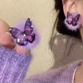 Темпераментные универсальные милые универсальные серьги-гвоздики в виде плюшевой бабочки для девочек, женские шикарные серьги в осенне-зимнем стиле, легкие, роскошные, высокого класса