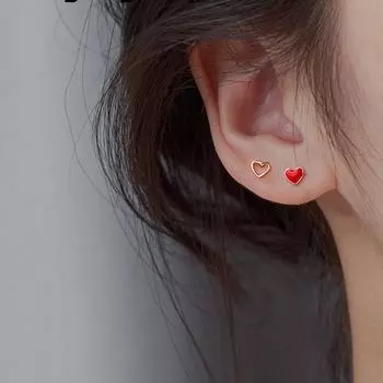 Темпераментные женские красные любовные асимметричные серьги-гвоздики с капельной глазурью, маленькие для подруги, модные ювелирные изделия, подарок на свадьбу