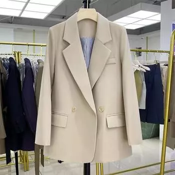 Темпераментные женские пиджаки в британском стиле с длинным рукавом, модное двубортное пальто S хаки