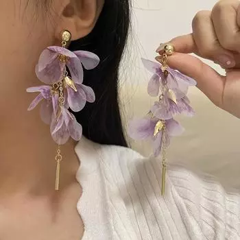 Темпераментные женские серьги, преувеличенные серьги-гвоздики, большие цветочные длинные серьги-кисточки для вечеринки розовый
