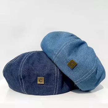 Темпераментный берет, шляпа для женщин, осенние новые хлопковые джинсовые береты большого размера, модная шляпа художника, шапки с чешуйчатыми облаками, шляпа с тыквой
