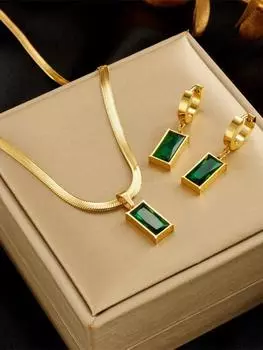 Темпераментный дизайн змеиная цепь высокого класса роскошный циркониевый кулон титановая сталь ожерелье для женщин One Size зелёный