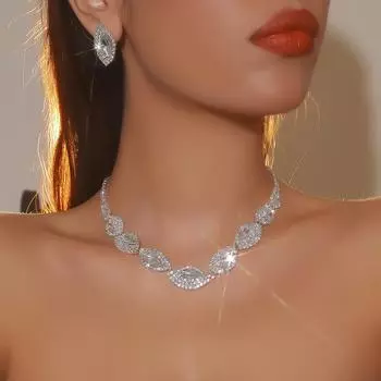Темпераментный комплект из ожерелья и серег со стразами, модный комплект из двух украшений для невесты с ожерельем и серьгами из циркония