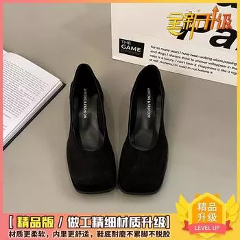 Темпераментный поздний вечерний ветер мелкий вырез туфли-лодочки женские 2025 новые французский толстый каблук Мэри Джейн туфли на высоком каблуке универсальные для работы женские туфли 35