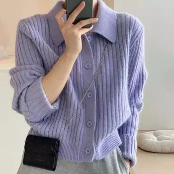 Темпераментный розовый свитер с лацканами кардиган женский ранняя весна дизайн Sense Niche нежный ленивый трикотажный жакет однотонные топы One size красный