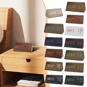 Температура и влажность Многофункциональный тихий будильник Креативные светодиодные деревянные часы One Size