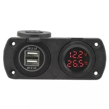 Температура Вольтметр Зарядное устройство Автомобильный двойной USB 12 В розетка Прикуриватель Синий красный