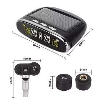 Temperature Alert Solar Power TPMS Car Tire Pressure Alarm Monitor System Interior Sensor