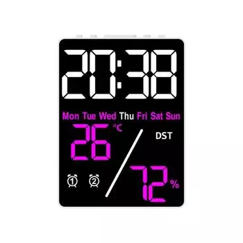 Temperature Digital LED Clocks Wall-mounted Display Table Clock Electronic Wall Clock for Bedroom White-Rose