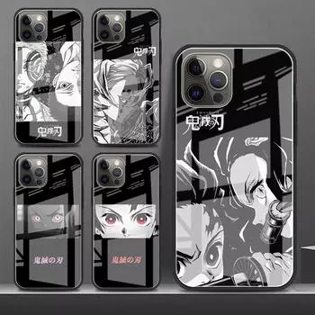 Tempered Glass Case Apple iPhone 13 12 Mini 11 Pro Max XR XS SE 2020 7 8 Plus 6 6S X Phone Cover Back Shell Demon Slayer Anime iPhone 6S Plus