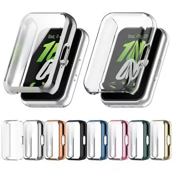 Закаленный стеклянный чехол для Samsung Galaxy Fit 3 Samrt Watch Strap Soft TPU Full Cover Bumper Protective Cover Screen Protector белый