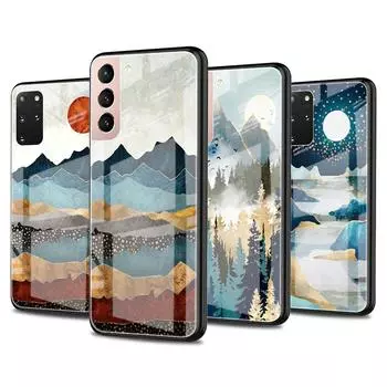 Чехол из закаленного стекла для Samsung Galaxy S21 S20 FE S10 S9 S8 S10e Note 20 Ultra 10 Plus 9, чехол для мобильного телефона, горная картина маслом Samsung Note 9