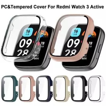 Закаленное стекло, защитный чехол-бампер для Redmi Watch 3 Active, полное покрытие, защитная пленка для экрана темно-синий