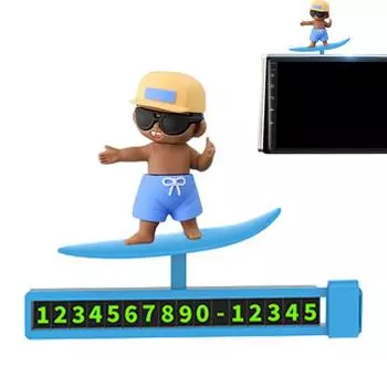 Временный знак парковки автомобиля Мультяшный пингвин Центральная консоль Раздвижное украшение Серфер Мальчик Скейтборд Декор экрана панели приборов Любитель автомобилей белый