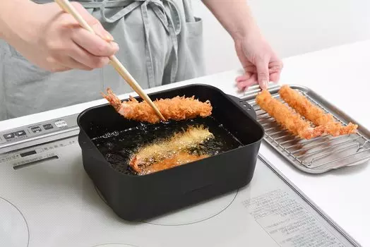 Tempura made in stainless deep fryer square wide depth pot, Japan, iron, steel, square, type, 16.5cm