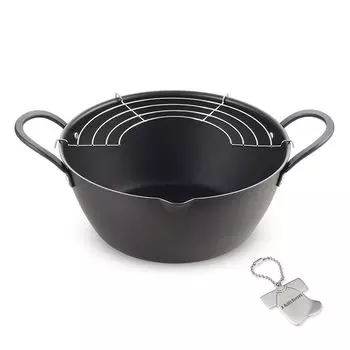 Tempura Pan with Oil Wide Deep Induction Made in Includes Original T J-kitchens Drainer, Mouth, Fryer, 24cm, Compatible, Gas, Japan, Kankiri-kun